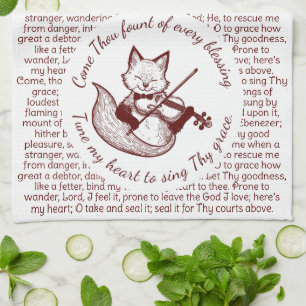 Come Thou Fount ~ Tune My Heart Copper Fox Tea Towel