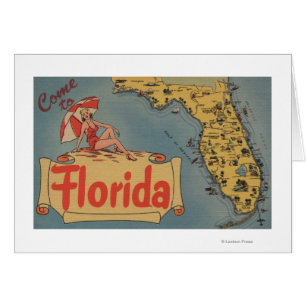 Come to Florida Map of the State, Pin-Up Girl