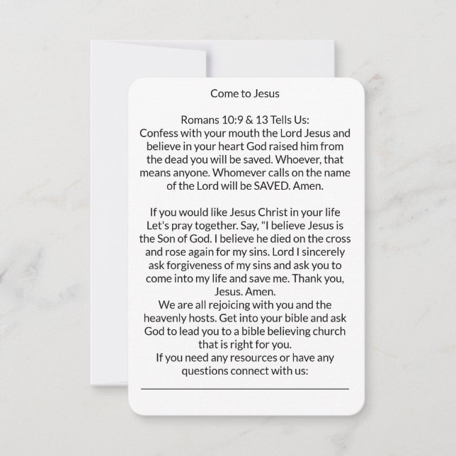 Come to Jesus Salvation Prayer Card (Front)