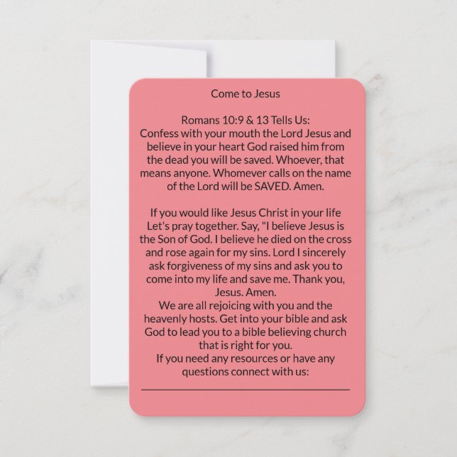 Come to Jesus Salvation Prayer Card Peach (Front)