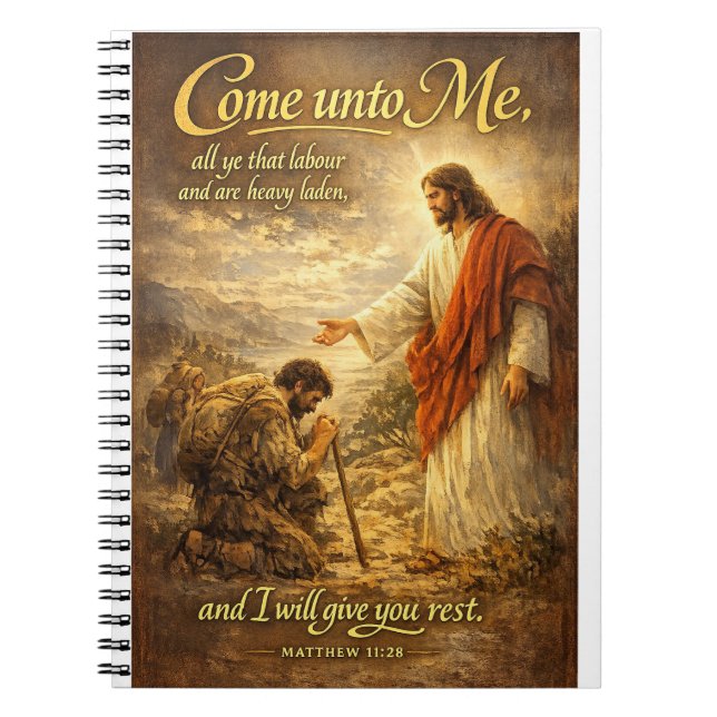 Come to Me Matthew 11:28 Bible Verse  Notebook (Front)