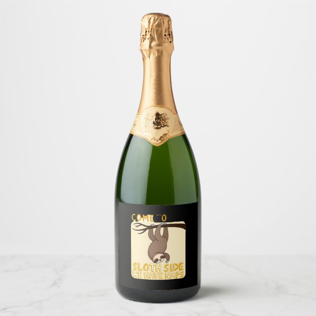 Come To The Sloth Side T-Shirt - Funny Sloth Pun ( Sparkling Wine Label (Front)