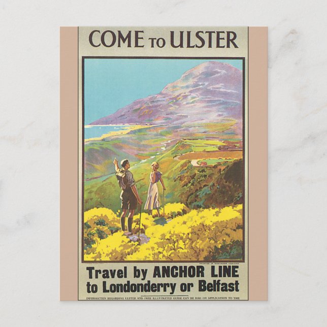 Come to Ulster Vintage Travel Poster Postcard (Front)