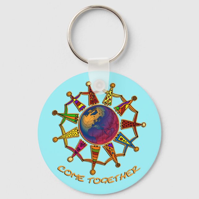 Come Together People | cyan Key Ring (Front)