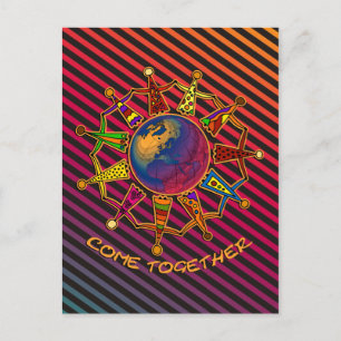 Come Together People stripes black harmony Postcard