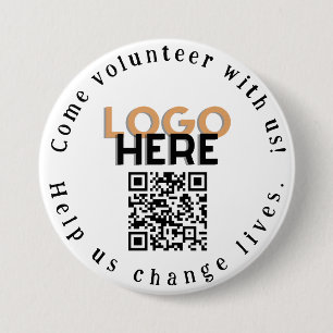 Come Volunteer QR Code Promotional Button Pin