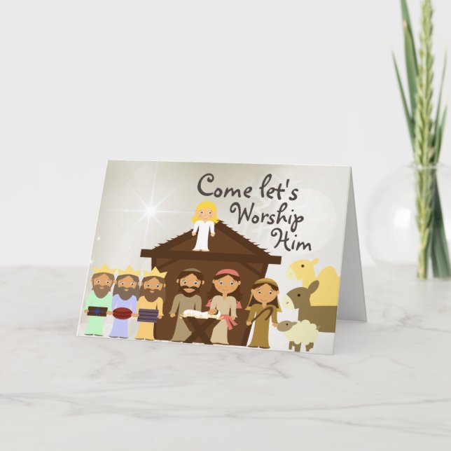 Come Worship Him Nativity Christmas Card (Front)