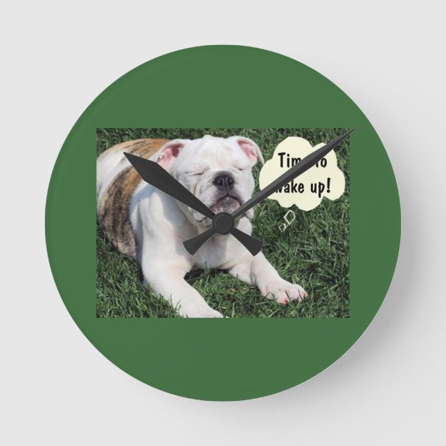 COMEDIC BULLDOG AWAKENS WALL CLOCK (Front)