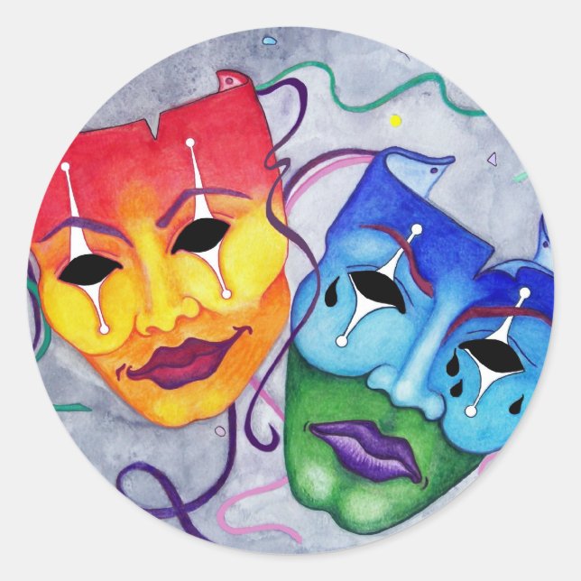 Comedy and Tragedy Classic Round Sticker (Front)