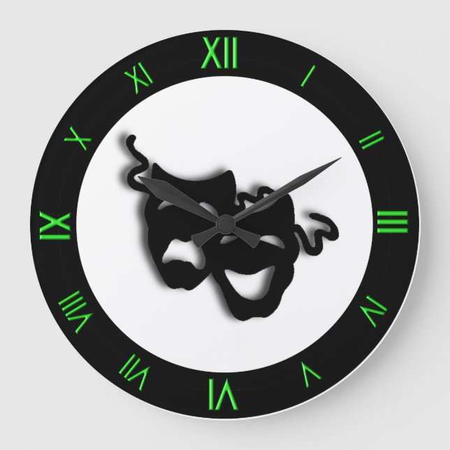Comedy and Tragedy Cool Green Theater Wall Clock (Front)