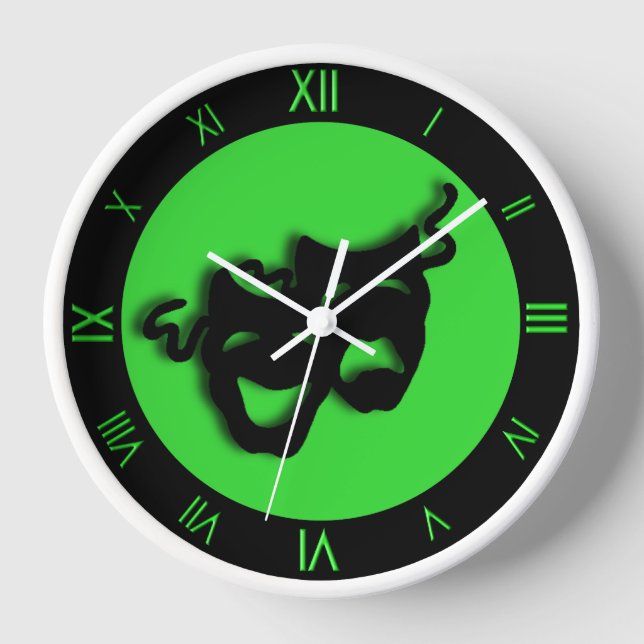 Comedy and Tragedy Cool Green Theatre Wall Clock (Front)