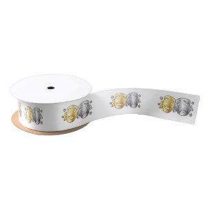 Comedy and Tragedy Drama Masks Gold Silver 1.5" Satin Ribbon