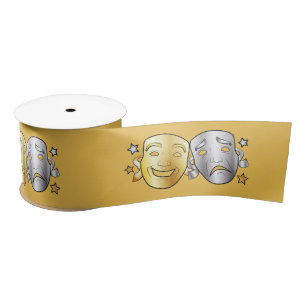 Comedy and Tragedy Drama Masks Gold Silver 3 In. Satin Ribbon