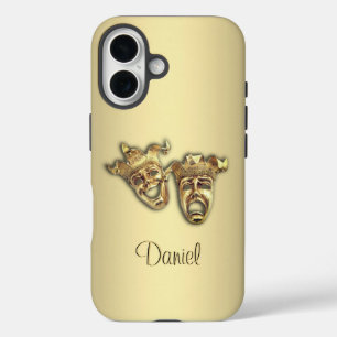 Comedy and Tragedy Gold Theatre Masks iPhone 16 Case