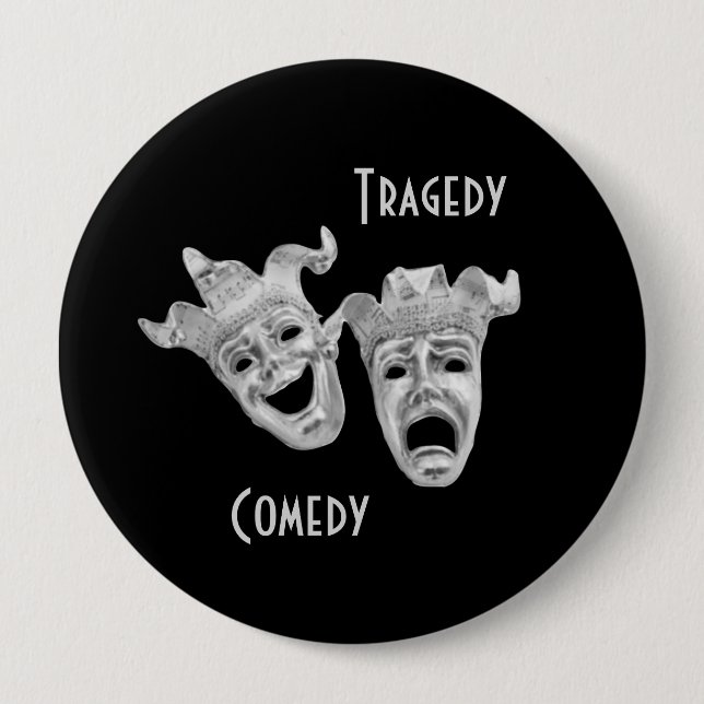 Comedy and Tragedy Masks Silver Theater 10 Cm Round Badge (Front)