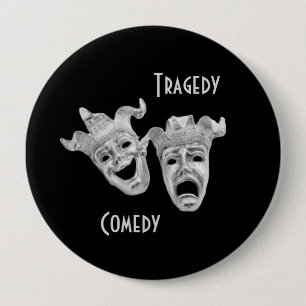 Comedy and Tragedy Masks Silver Theater 10 Cm Round Badge