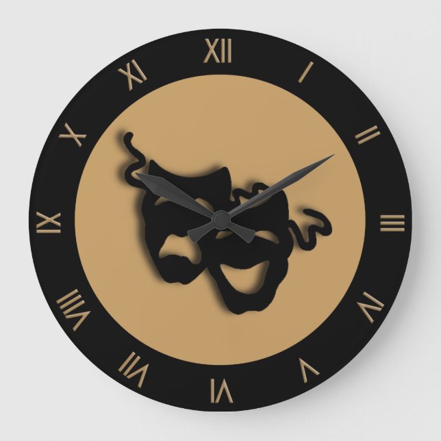 Comedy and Tragedy Tan Brown Theater Wall Clock (Front)