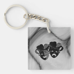 Comedy and Tragedy Theater Jester Masks Silver Key Ring