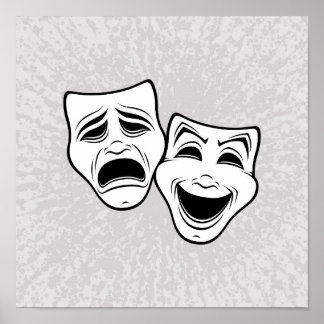 Comedy And Tragedy Theater Masks Black Line Poster