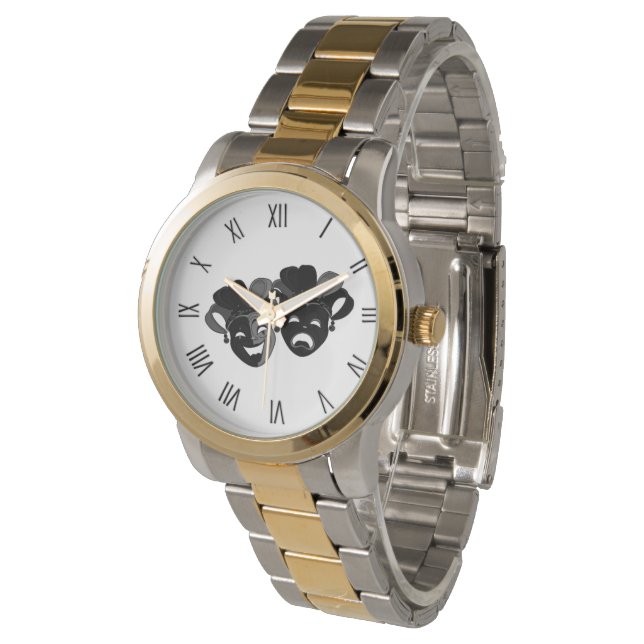 Comedy and Tragedy Theatre Black Numbers Watch (Angled)