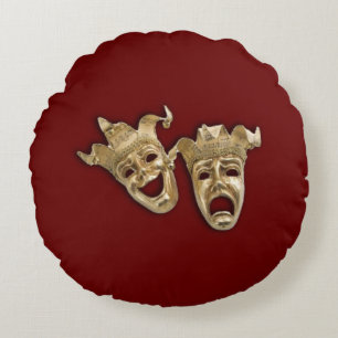 Comedy and Tragedy Theatre Dark Red Round Cushion