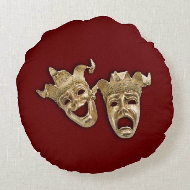 Comedy and Tragedy Theatre  Dark Red Round Cushion (Back)