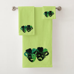 Comedy and Tragedy Theatre Design Green Bath Towel Set