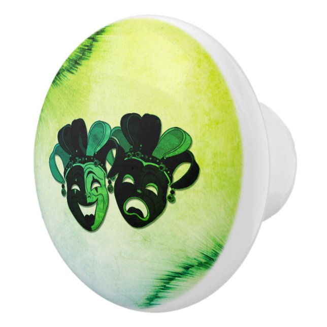  Comedy and Tragedy Theatre Design Green Ceramic Knob (Right)