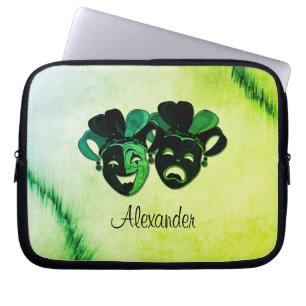 Comedy and Tragedy Theatre Design Green Laptop Sleeve