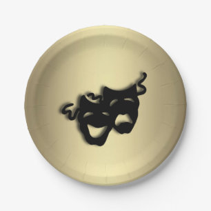 Comedy and Tragedy Theatre Gold Paper Plate