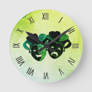 Comedy and Tragedy Theatre Green Square Numerals Round Clock