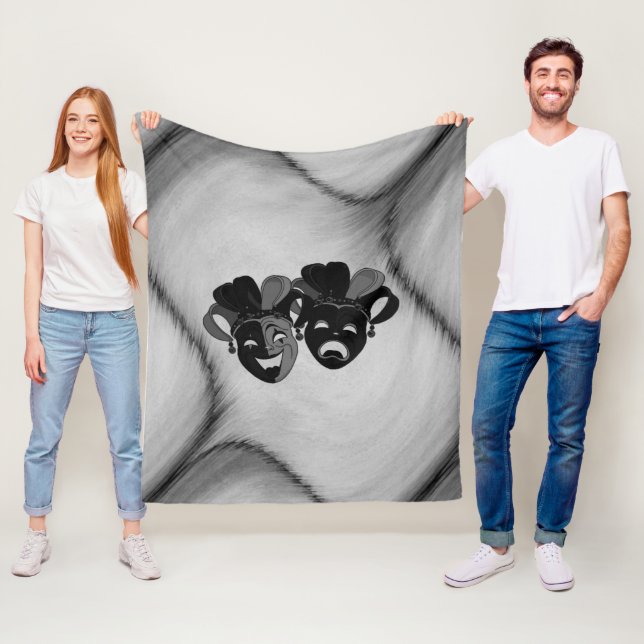 Comedy and Tragedy Theatre Jester Masks Silver Fleece Blanket (In Situ)