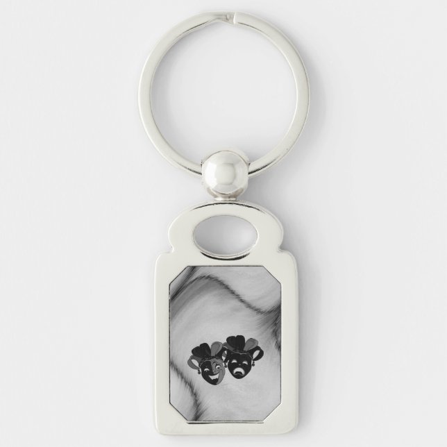 Comedy and Tragedy Theatre Jester Masks Silver Key Ring (Front)