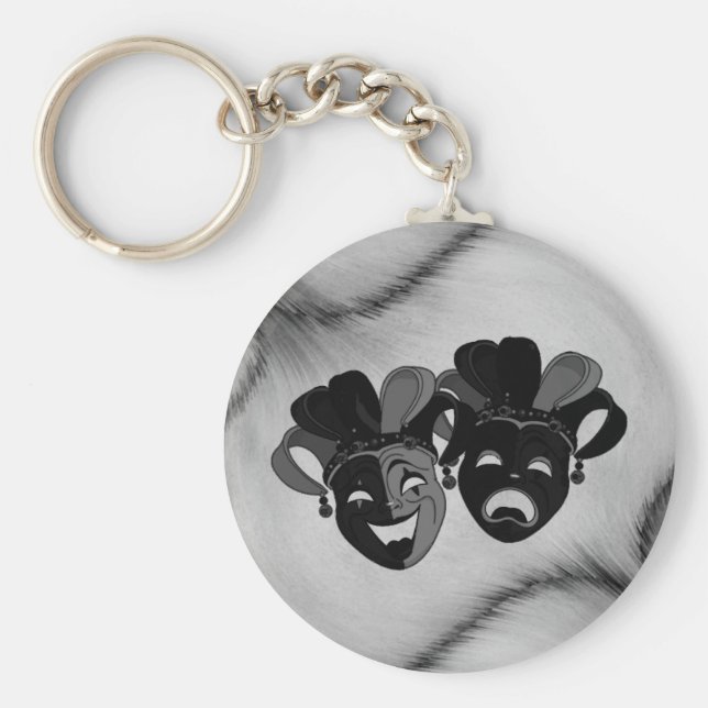 Comedy and Tragedy Theatre Jester Masks Silver Key Ring (Front)