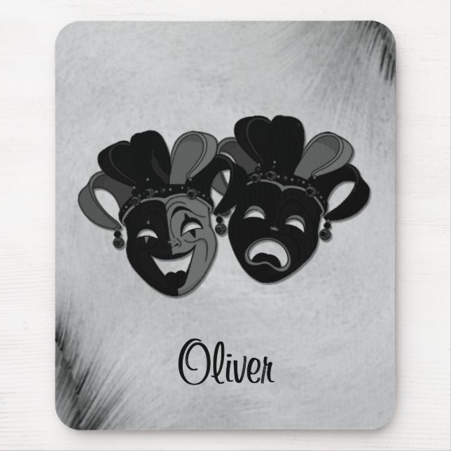 Comedy and Tragedy Theatre Jester Masks Silver Mouse Mat (Front)