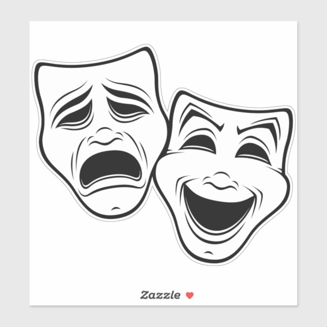 Comedy And Tragedy Theatre Masks Black Line (Sheet)