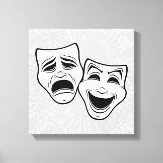 Comedy And Tragedy Theatre Masks Black Line Canvas Print