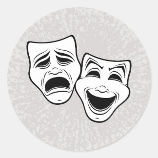 Comedy And Tragedy Theatre Masks Black Line Classic Round Sticker