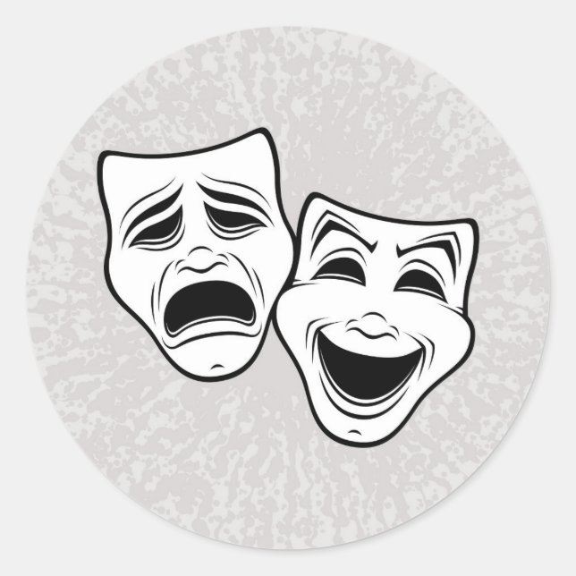 Comedy And Tragedy Theatre Masks Black Line Classic Round Sticker (Front)