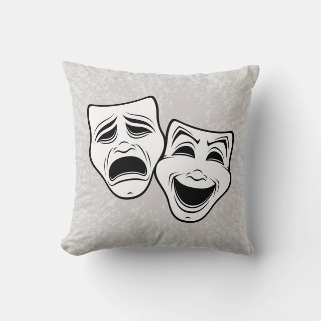 Comedy And Tragedy Theatre Masks Black Line Cushion (Front)