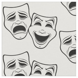 Comedy And Tragedy Theatre Masks Black Line Fabric