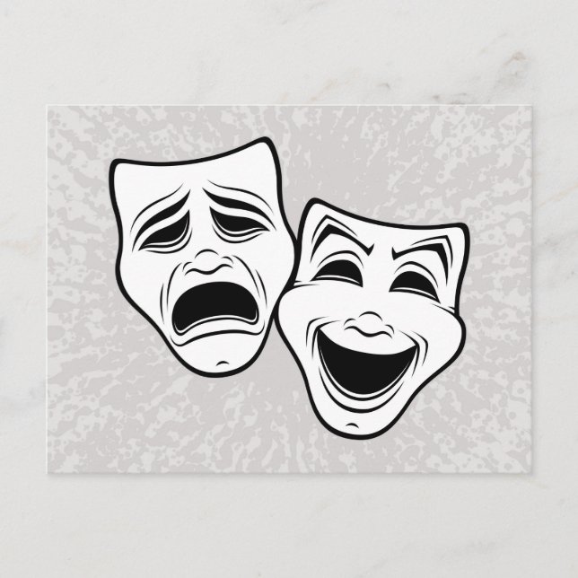 Comedy And Tragedy Theatre Masks Black Line Holiday Postcard (Front)
