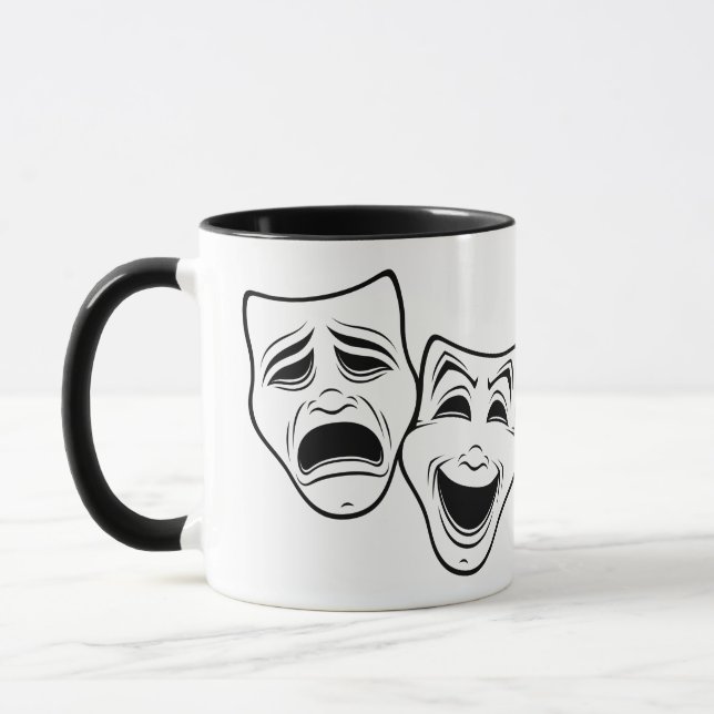 Comedy And Tragedy Theatre Masks Black Line Mug (Left)