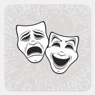 Comedy And Tragedy Theatre Masks Black Line Square Sticker