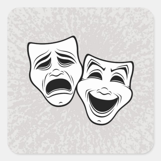 Comedy And Tragedy Theatre Masks Black Line Square Sticker (Front)