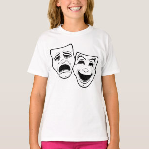Comedy And Tragedy Theatre Masks Black Line T-Shirt