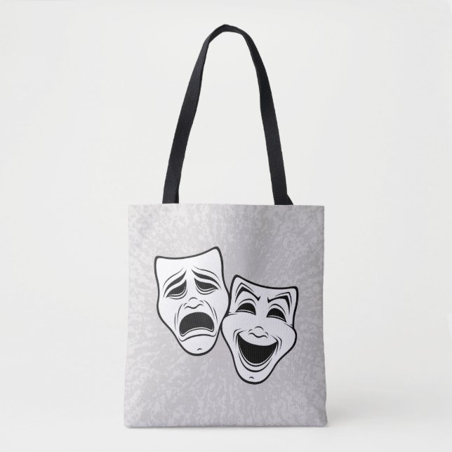 Comedy And Tragedy Theatre Masks Black Line Tote Bag (Front)