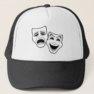 Comedy And Tragedy Theatre Masks Black Line Trucker Hat