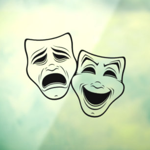 Comedy And Tragedy Theatre Masks Black Line Window Cling