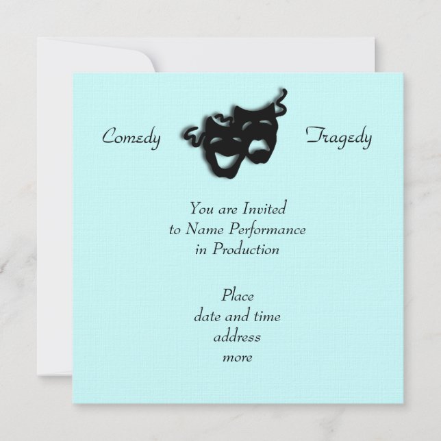 Comedy and Tragedy Theatre Masks Blue Invitation (Front)